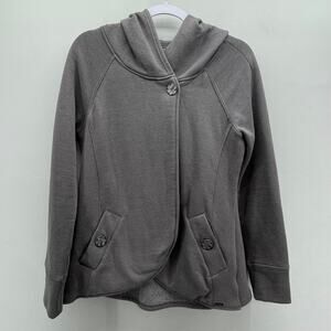 Prana Darby Blue Ash Gray Sweatshirt Womens Small Single Button Hooded‎ Jacket